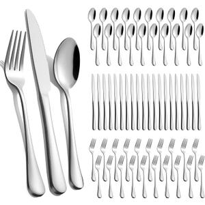 60-Piece Silverware Set for 20 - Stainless Steel Flatware Cutlery Set, Mirror Polished Flatware Set Include Forks Spoons Knives for Home Wedding Restaurant, Dishwasher Safe, Silver, 60 PCS