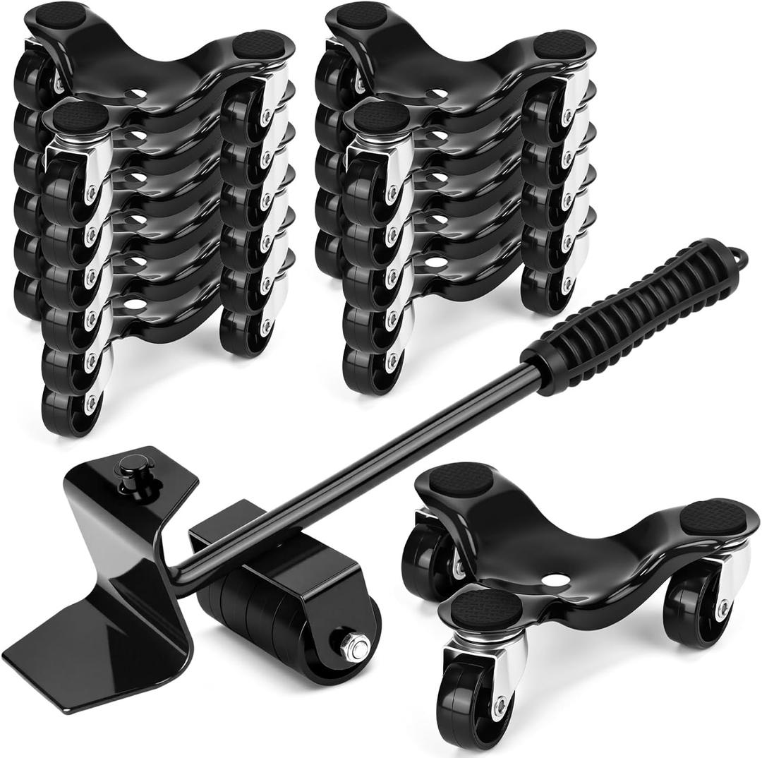 Timtin 13 Pcs Furniture Moving Dolly Set, 3 Wheel Steel Tri Dolly Heavy Duty Movers Mobile Rollers, 1 Crowbar, Triangle Swivel Caster Easy Moving Tool for Home Furniture, 200 Lbs Capacity (Black)