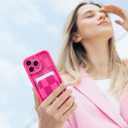 KANGHAR Compatible with iPhone 13 Pro Max Case, Wallet Silicone Checkered Cute Pattern, Card Holder Camera Protection Soft Slim Shockproof Edge Phone Cover for Girls Women -Hot Pink