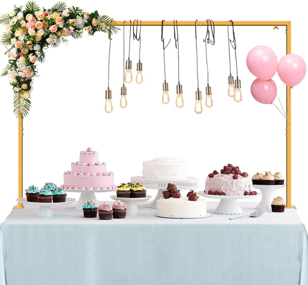 Over The Table Rod Stand with Clamps, Adjustable Table Arch 27"-42" Tall, 46"-102" Length, Flower and Balloon Arch Stand for Wedding, Party, Birthday, Christmas, Halloween Decorations, Gold