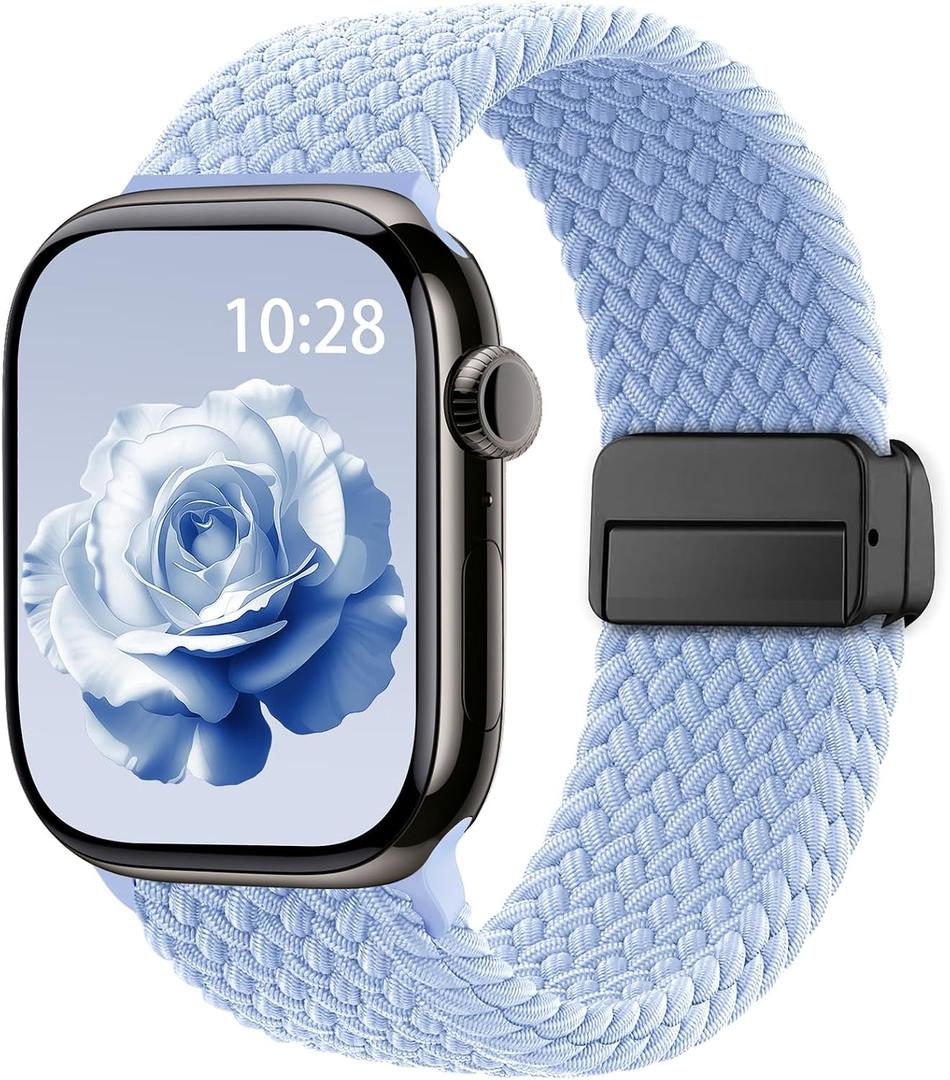Braided Stretchy Band Compatible with Apple Watch Bands Women Men, Soft Nylon Solo Loop Magnetic Sport Strap for iWatch Slate Blue, 44mm/45mm/46mm/49mm/(42mm-series 3 2 1)