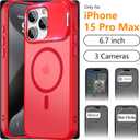 YFEMLAZ for iPhone 15 Pro Max Case(Built-in Invisible Kickstand) Heavy Duty MagneticCompatible with MagSafe Military-Grade Drop Protection,Translucent Matte for iPhone 15 Pro Max Case 6.7",Red