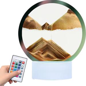 rysnwsu Moving Sand Art Picture Round Glass 3D Deep Sea Sandscape in Motion Display Flowing Sand Frame, Children's Large Desktop Art Toys, Home & Office Desktop Decorations(Orange, RC-Crotrol)