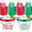 60Pcs Christmas Party Decorations Cups  9Oz Merry Christmas Theme Red Green Disposable Plastic Cups for Xmas Wedding Thanksgiving Birthday Holiday Party Supplies Xmas Party Drinks