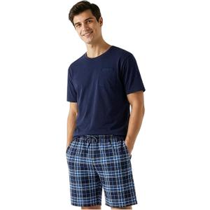 Get Trend Pajama Set for Men Teens, 2 Pc Soft Breathable Pajamas, T Shirt & PJ Shorts with Pockets, Lounge Set, Gifts for Men (5XL, Navy/White)