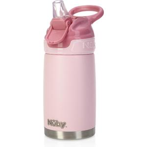 Nuby Thirsty Kids No Spill Flip-It Reflex Stainless Steel Travel Cup or Water Bottle - 10 Oz - 18+ Months - Pink - Back to School Essentials