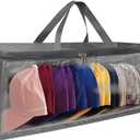 Hat Organizer for Closet, 8.6" Width Widened Design, Large Hat Box, Baseball Cap Storage Bag with Carrying Handles & Lid, Solid Structure with Plastic Boards (Dark Gray)