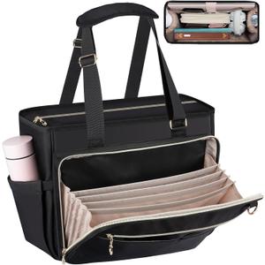 Teacher Bag, Large Women Work Bags with Foldable Document Pocket, 15.6-inch Laptop Compartment, Adjustable Handles, Support Panel and Insulated Pocket. Fit for Nurse Bag, Work Briefcase or Travel Bags