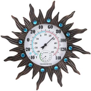 18" Large Outdoor Thermometer with Humidity Decorative Waterproof, Vintage Sun Wall Thermometer for Patio, Easy to Read Hanging, Garden, Yard, Window, No Batteries Required