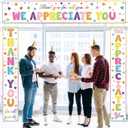 Tingjoo 3 Pcs Teacher Appreciation Banner We Appreciate You Door Porch Decor for Nurse CNA Employee Volunteer Staff Coworker Thank You Party Backdrop Supply(Glitter,Colorful)