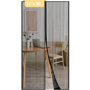 Magnetic Mesh Screen Door Curtain,Heavy Duty Polyester Material,Hands Free Entry and Self Sealing Design Keep Bugs Out, Pet and Kid Friendly,Easy Install,Black,32" x 80"