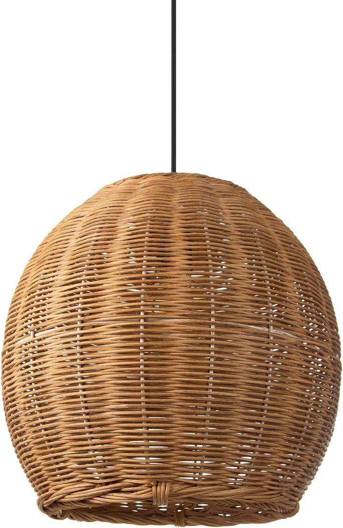 Arturesthome 13.7in Rustic Woven Pendant Light Fixture, Rattan Lampshade Coastal Hanging Lighting, Adjustable Vintage Farmhouse Chandelier for Kitchen Island Dining Room (35cm)