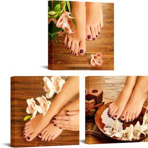 Nachic Wall 3 Piece Wall Art Hands Pedicure Spa Poster Beauty Fashion Woman Manicure Picture Painting on Canvas Modern Massage Salon Bathroom Decoration Gallery Wrap Ready to Hang, 12x12inchesx3pcs