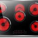 Electric Cooktop 30 Inch - 5 Burner Electric Stove Built-in 8400W High Power, 30 In Ceramic Stove Touch Control with Timer, Safety Lock, Glass Metal Prame, 220-240V Hard Wired (No Plug)