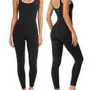 INNO MINT One Piece Workout Jumpsuits for Women - Yoga Full Length Romper with Square Neck and Contrast Trim, Sleeveless Tummy Control Unitard for Gym, M