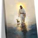 Jesus Walking on Water Canvas Wall Art with Lamb Jesus Picture for Wall Christian Painting Poster for Living Room Bedroom Dining Room Church Decor 16 * 24 IN(Poster No Frame)