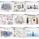 Huhumy 9 Pcs New York Cosmetic Bag New York Souvenir Zipper Pouch Los Angeles Souvenir Gifts Italy Paris Broadway Alaska Makeup Purse for Girls Women Traveler Birthday Party Favors