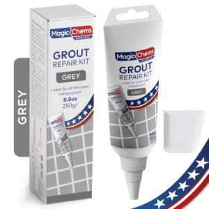 Tile Grout Repair, Grey 8.8 oz/250gr. Fast Drying Grout Repair Kit, Grout Filler Tube Repair Kit, Tile Grout Paint, Grout Sealer Restore and Renew Bathroom Floor, Tile Gaps, Joints, Lines