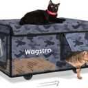 Heated Cat House for Outside, Waterproof Awning & Escape Door Heated Cat Houses for Indoor/Outdoor Cats in Winter, Elevated & Insulated Outdoor Cat Shelter for Feral Cat(Black Camo, 25"x16"x12")