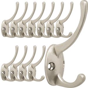 IBosins 12 Pack Silver Coat Hooks Wall Mounted with 24 Screws Retro Double Hooks Utility Silver Hooks for Coat, Scarf, Bag, Towel, Key, Cap, Cup, Hat