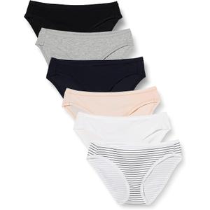 Amazon Essentials Women's Cotton Bikini Brief Underwear, Pack of 6, Multicolor/ Heather/ Stripe, Large