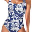 Eomenie Women One Piece Tummy Control Swimsuit Halter Scallop Trim Bathing Suits 1 Piece Vintage Ruched Slimming Swimwear Size XL
