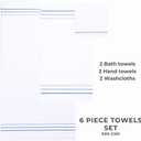Bath Towels Set for Bathroom Luxury 6-Piece Cotton Towels, Soft Absorbent & Quick Dry, 600 GSM Bath Towels for Bathroom, Hotel Spa Quality (2 Bath, 2 Hand, 2 Washcloths, White Blue Azure Stripe)