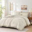Andency King Size Comforter Set Beige, 3 Pieces Boho Lightweight Tassel Fluffy Bedding Comforters & Sets, Soft All Season Bed Set (104x90In Comforter & 2 Pillowcases)