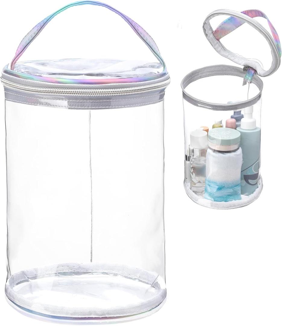 Clear Lotion Bag for Toiletry Cylinder Makeup Bag Heavy Duty Sunscreen Travel Organizer Pouch Waterproof Cosmetic Bag with Handle Zipper Gift for Christmas Beach Pool Airport Women(Silver)