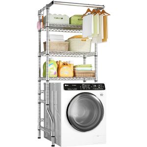 Ulif U11 Mini Over Washer and Dryer Shelves, 3 Tiers Laundry Room Storage and Organizer Standing Shelf, Metal Freestanding Clothes Drying Rack, 28.3" W x 19.7" D x 77.6" H, Chrome