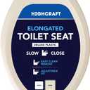 HIGHCRAFT Premium Elongated Toilet Seat with Slow-Close Design, Adjustable Hinges & Quick Removal Mechanism - Molded Plastic Toilet Seat - Fits Standard Elongated Toilets - Oval Seat in Bone/Beige
