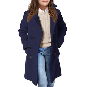 Haloumoning Girls Double Breasted Trench Coat Kids Notch Lapel Long Peacoat with Pockets Size M(10/12)