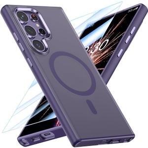 MATEPROX Magnetic Design for Samsung Galaxy S24 Ultra Case, Stylish Slim an-ti Yellow Translucent Matte Protective Cases with Screen Protector for S 24 Ultra 6.8'' 2024-Purple