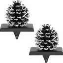 Hxezoc 2 Pack Pine Cone Christmas Stocking Holder with Snowflake, 3D Brown Metal Mantel Stocking Hangers for Christmas Fireplace Mantel Decorations Christmas Holiday Supplies