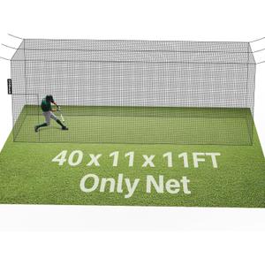 40'L x 11'W x 11'H Batting Cage Net 36 Ply PE Heavy Duty Baseball & Softball Batting Cage Netting Fully Enclosed Batting Cages for Backyard with Door (Net Only No Frame)