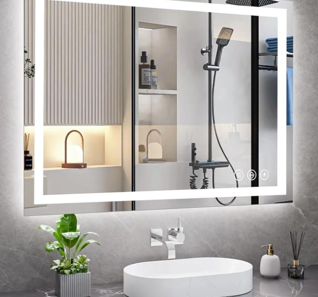 91.4x71.1x3.3 CM, LED Bathroom Mirror, Backlit + Front Lit, LED Bathroom Mirror with Lights for Wall, 3 Colors, Anti-Fog, Dimmable Brightness, Memory Function, Tempered Glass