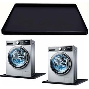 Washing Machine Pan Silicone mat 27"x27" with 0.6" Raised Edges - Non-Slip Waterproof Drip Tray, Anti-Vibration Soft Mat for Under Dryer or Washer, Floor Leak Protector for Laundry Room (Black)