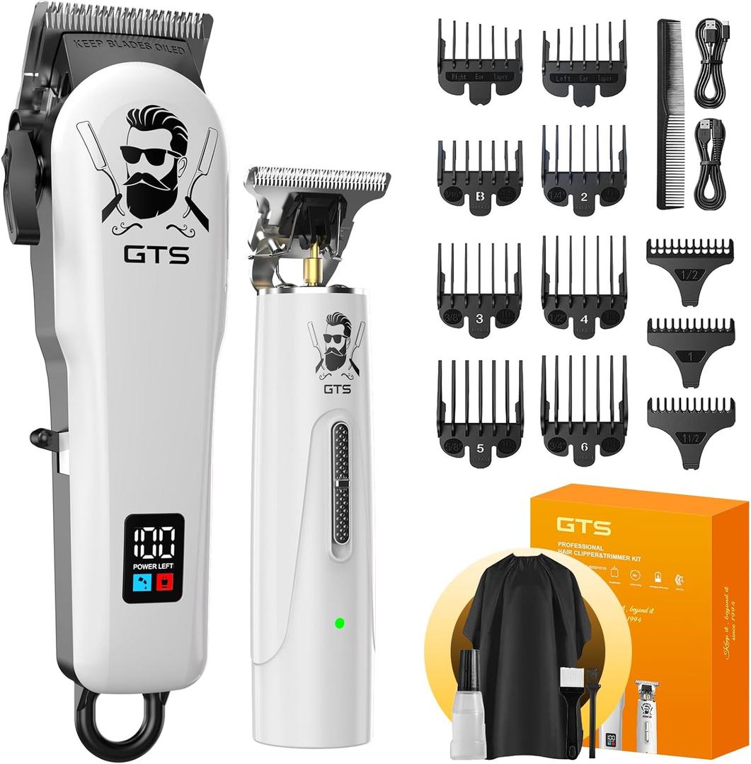 GTSPro Hair Clippers for Men, Clippers and Trimmers Set, Barber Clippers, Electric Hair Trimmer with Box, Gifts for Men White