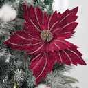 WishTip 6 Pcs 12" Large Glitter Poinsettia Artificial Christmas Flowers with Stems Xmas Tree Wreath Ornaments New Year Home Wedding Party Decor (Burgundy)