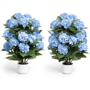 Hydrangea Artificial Flowers, 2 Pack 30in Blue Potted Plants, UV Resistant