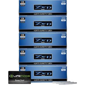 Zen Cigarette Tubes | Light | King Size | 5 Pack | 1250 Tubes | Premium Quality and Affordability - Includes LifeMods Scoop Card for Effortless Material Handling
