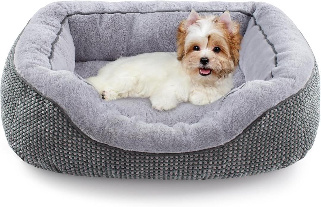 INVENHO Small Dog Bed for Small Dogs, Cat Beds for Indoor Cats Washable, Orthopedic Dog Bed, Warming Soft Calming Sleeping Puppy Bed Durable Pet Bed with Anti-Slip Bottom S(20"x19"x6") (Grey)