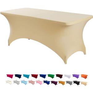 Peomeise 6FT Spandex Table Cover Rectangular Stretch Spandex Tablecloth (Champagne,6FT)