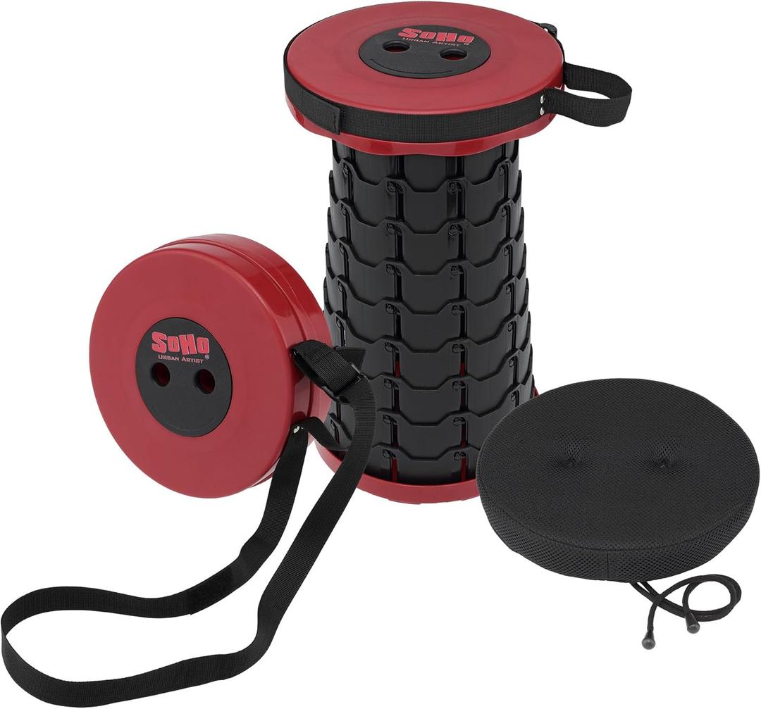 Soho Urban Artist Collapsible Telescoping Stool with Upgraded Thick Cushion - Lightweight 2.46 lbs Pop Up Stool, Adjustable Seat Height 2.6'' to 17.6'', Portable with Non-Slip Base & Shoulder Strap