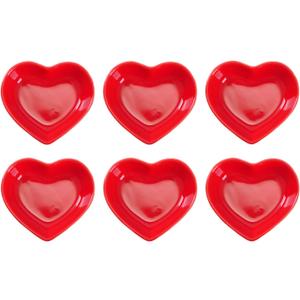 WHJY Red Love Heart Shaped Ceramic Side Dish Bowl, Contemporary Porcelain Side Dishes Bowl, Seasoning Dishes Soy Dipping Sauce Dishes for Wedding Birthday Party- Set of 6