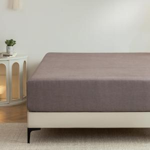 King Fitted Sheet 100% Cotton, Deep Pocket up to 18", Ultra Soft & Comfortable, Linen Texture, Wrinkle & Fade Resistant, Gentle & Hypoallergenic Easy Fit, Mauve Brown,King