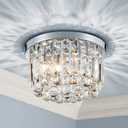 AGV LIGHTING 16061 K9 Crystal Flush Mount Ceiling Light Fixture, Close to Ceiling, Modern Design, 3-Lights, Perfect for Foyer, Living Room, D12 x H10, Chrome Finish (Silver)