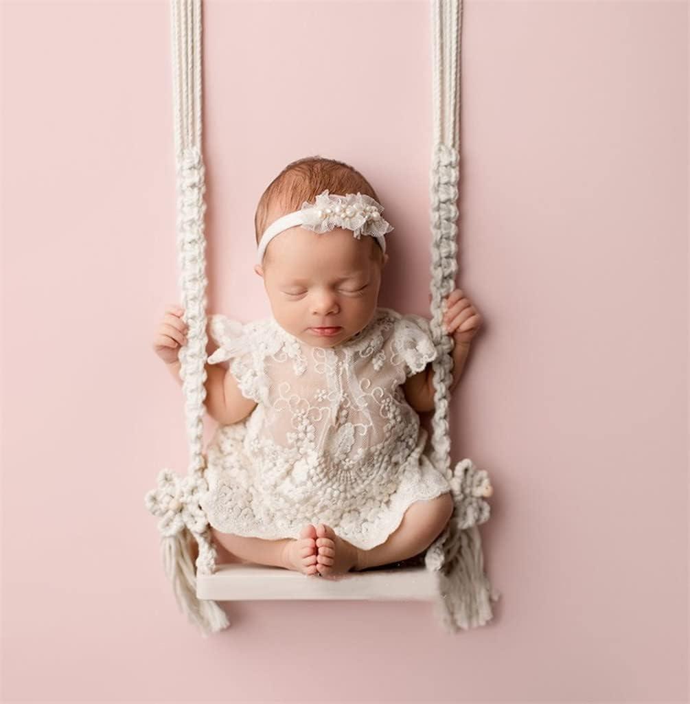 Newborn Photography Props Wooden Swing Posing Accessories Baby Photo Boy Girl Macrame Swing Vintage Posing Props