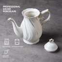 Agyiuns tea pot ceramic with lid, 38.8 Oz for Tea, Milk, Coffee, Flower tea(White with gold thread)