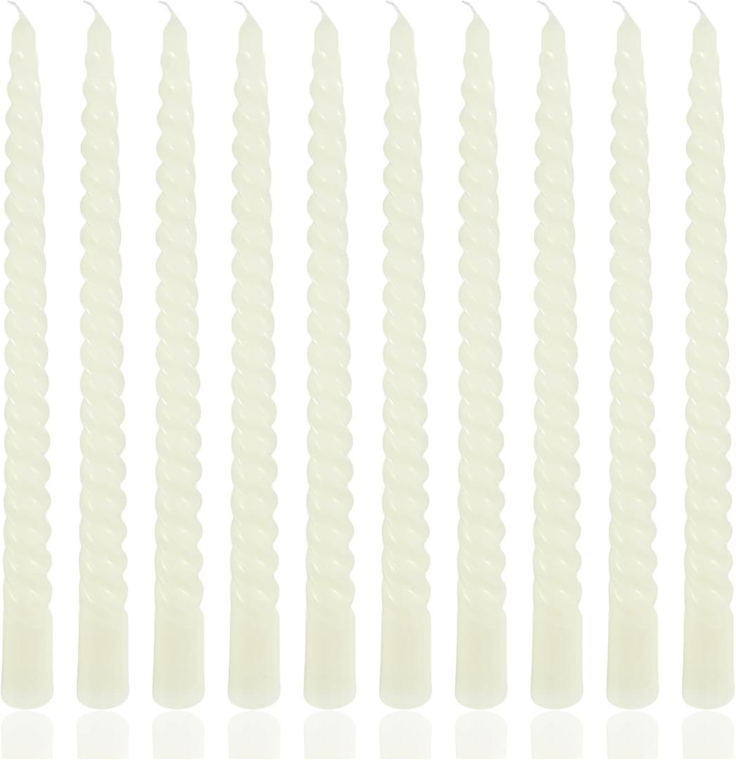 10 Inch 10Pack Ivory Spiral Taper Candle Set Long Buring Time Dripless Candlesticks for Dinner Parties Home Decoration Wedding and Shower
